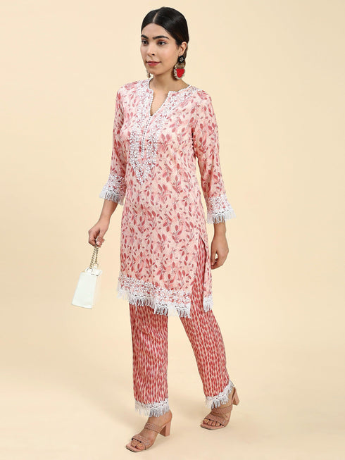 Simran in Samma Chikankari Co-ord set in Cotton for Women- Pink